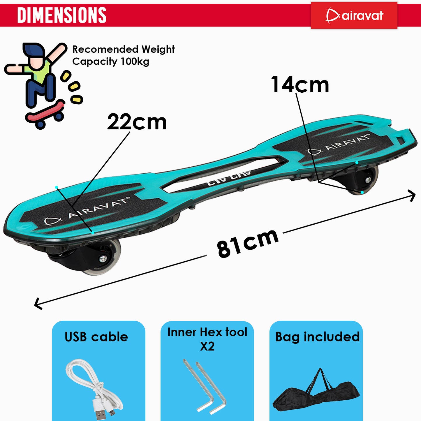 Dimensions of zig zag waveboard Blue