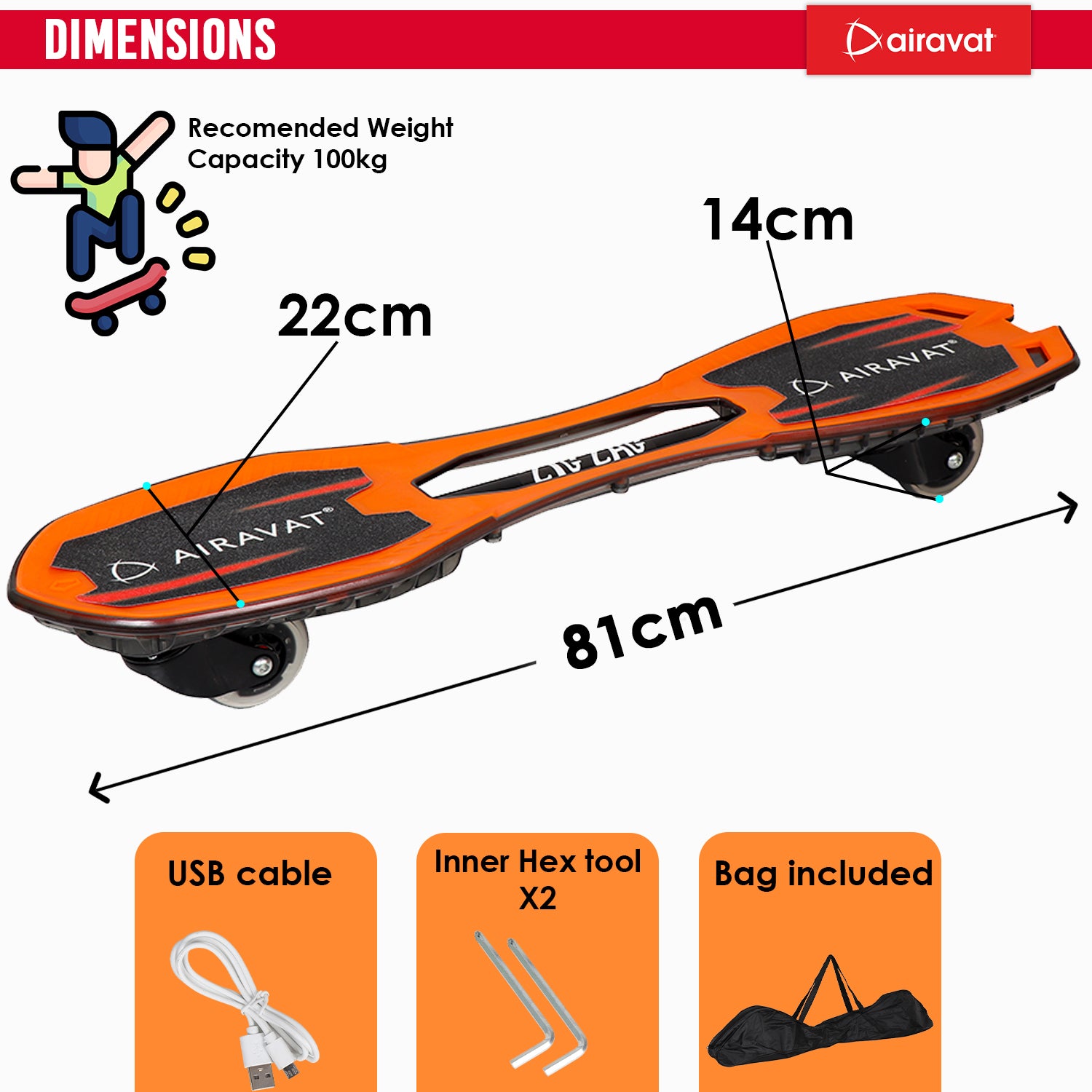 dimensions of zig zag waveboard orange