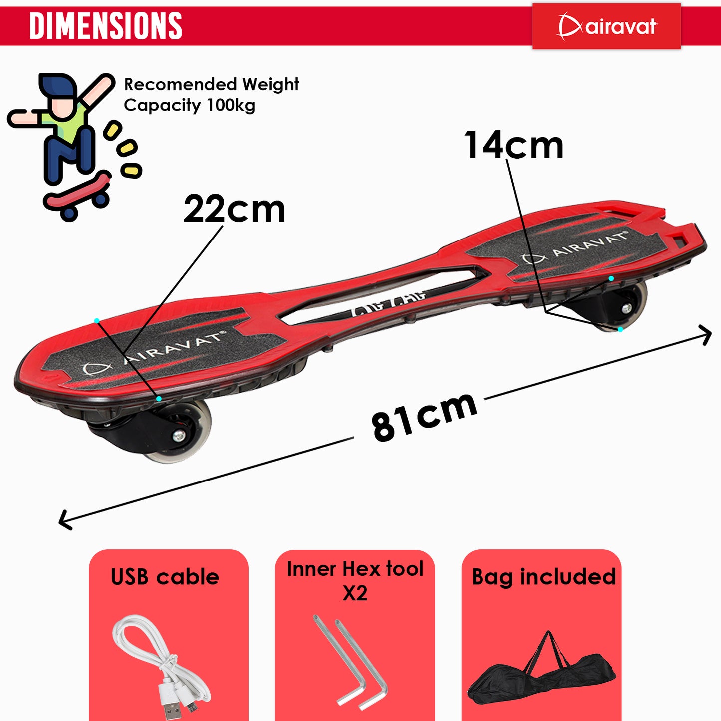 dimensions of zig zag waveboard red