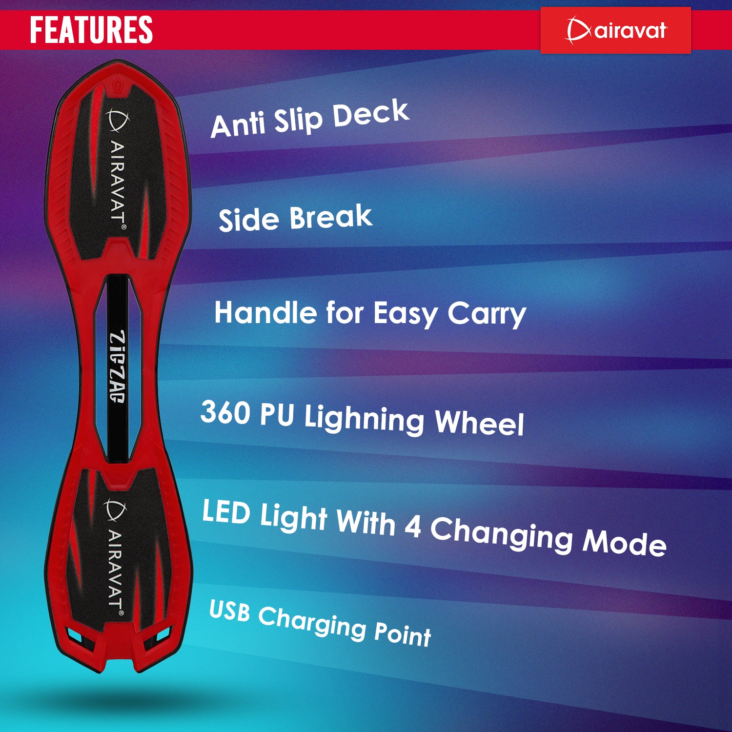 features of zig zag waveboard red