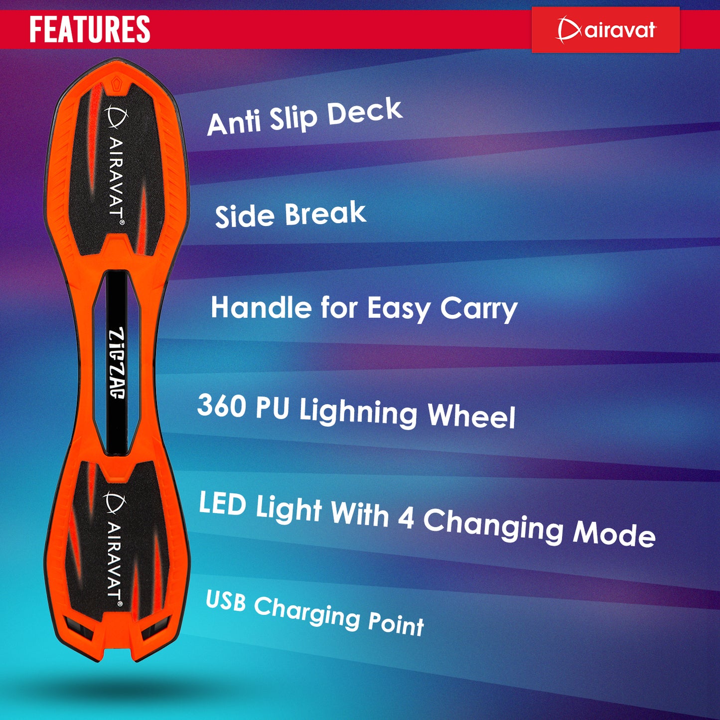 features of zig zag waveboard orange