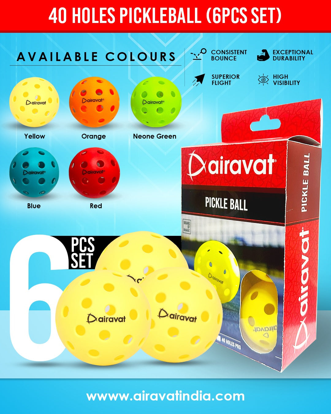 40 HOLE PICKLEBALL (6 PCS SET)