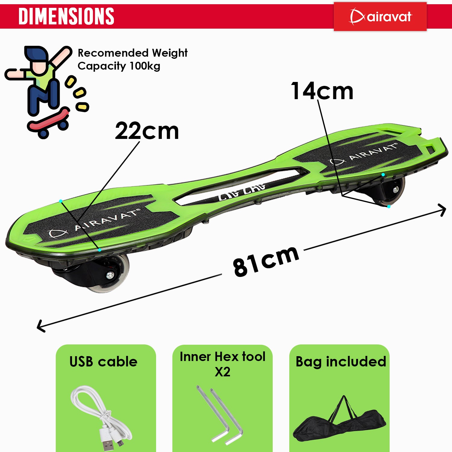 Dimensions of zig zag waveboard green