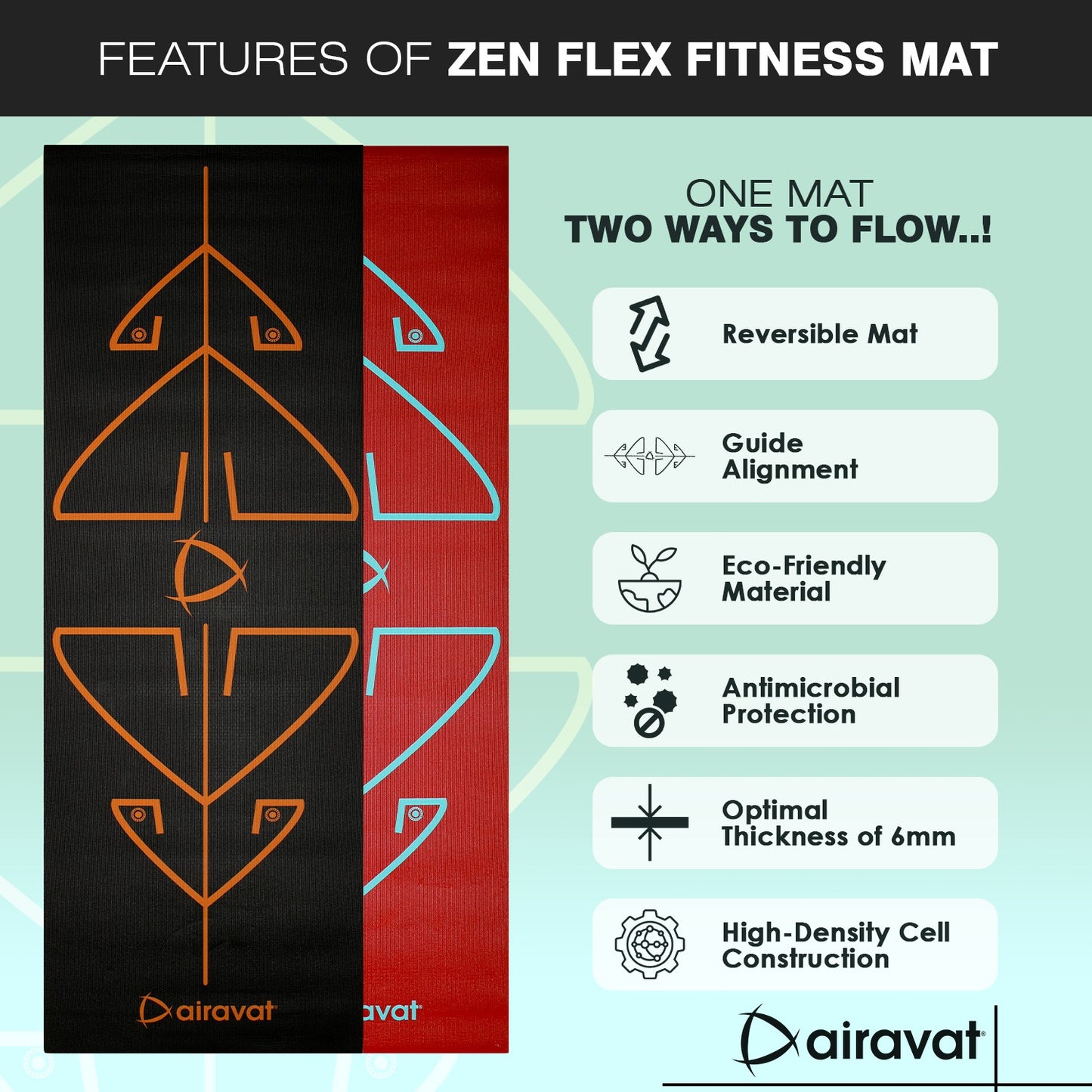 ZEN FLEX 6MM YOGA MAT (GUIDE ALIGNMENT) WITH BAG